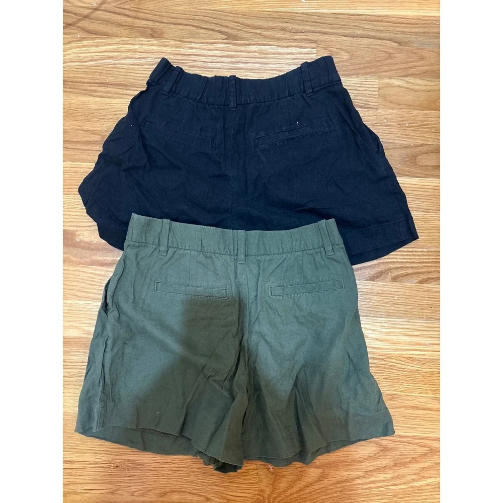 Gap 365 High Rise Linen Blend Shorts Bundle XS Petite Black Olive Green Pleated